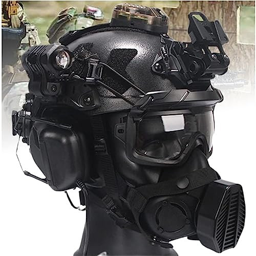 HEARSO Taktischer Airsoft-Paintball,Helm Mit Visier Und NVG-Halterung,multifunktionaler Schutzhelm Mit Teleskopmodell Und Taschenlampe, Für Militärische Sport-und Jagdschießspiele.