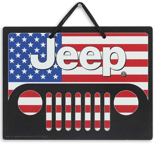 Metallschild zum Aufhängen, Motiv: Jeep Grill und amerikanische Flagge, klassisches patriotisches Jeep-Schild für Garage, Geschäft oder Männerhöhle