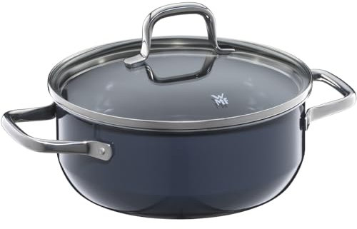 WMF Fusiontec Essential Kochtopf groß, 20 cm, Glasdeckel, Bratentopf Induktion, 2,4l, High-Tech Keramik, kratzfest, unbeschichtet, dunkelblau, Made in Germany