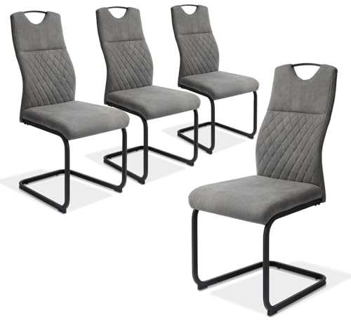 jiexi Chaise de Salle à Manger Ensemble 4 pièces Moderne avec Dossier Haut et siège en rembourré avec Pieds Noir Texture givrée et chaises latérales de Salon (4 Chaise Gris)