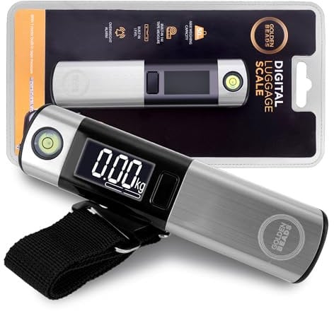 Digital Luggage Scale with Tape Measure Backlit LCD Display, 50kg capacity Travel Bag Hanging Weighing Scale, Portable Accurate Luggage scale for Suitcases
