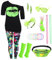 80er Jahre Outfit Damen 80 er Jahre Fasching Kostüm Zubehör Rosa Set mit Bauchtasche Haarband Ohrring Netzhandschuhe Gläser Armband Halskette Leggings Neon Kleidung Bad Taste Outfit Damen VL017XXL