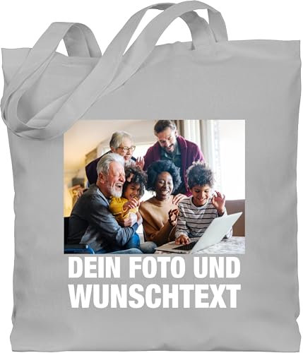 Baumwolltasche - Geschenk mit Bild I eigenem Foto I Name I eigener Text I Wunschtext - Unisize - Hellgrau - tasche kindergarten stofftasche selbst drucken logo beutel stoffbeutel deinem