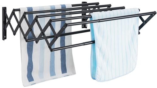 IBVIVIC Wäscheständer zur Wandmontage Wandtrockner ausziehbar aus Edelstahl mit 7 Stangen, platzsparend kompakt, Tragkraft 25 kg, Schwarz