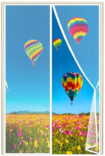 Fiberglass Magnetic Garage Screen Door, 210x175cm Double Hands Free Mesh Screen DoorRetractable Garage Door Screen with Roll Up Starps, White 1995-Size