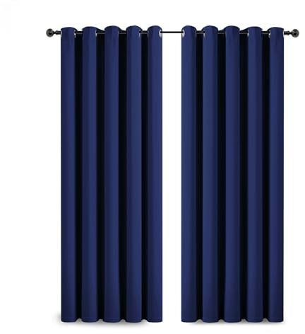 Yorkshire Bedding Eyelet Blackout Curtains for Bedroom 66x54 Inch Bedroom Super Soft Thermal Insulated Navy Curtains Panels + 2 Tiebacks