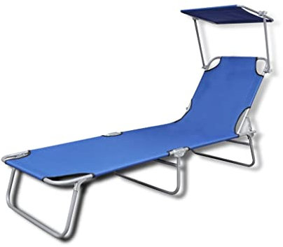 HETFTJN Relaxsessel Garten Relax Sonnenliege Gartenstuhl Saunaliege - Klappliege mit Sonnendach Stahl und Stoff Blau für Camping Outdoor Garten Balkon