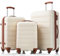 Hartschalen-Koffer Set 3-teilig - Teleskopgriff, ABS Kunststoff, Kombinationsschloss, 360° Rollen - Reisekoffer Trolley für Urlaub & Geschäftsreisen - Erweiterbar, Leicht, Robust (Cremeweiß+Braun)