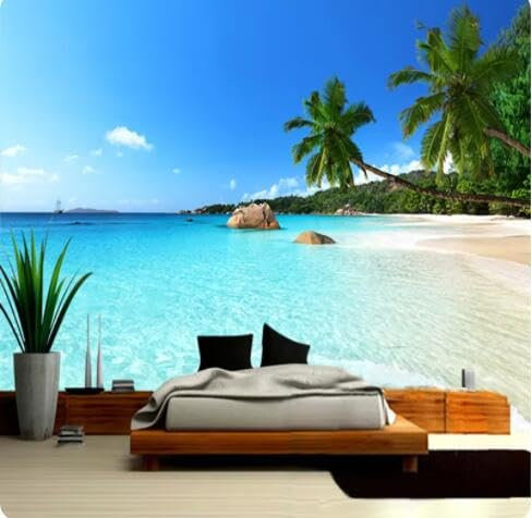 vjdlflihlh Papier Peint Photo 3D Personnalisé Paysage Marin Plage Palmier Revêtement Mural Mural Pour Salon Chambre Fond D'Écran-350Cmx245Cm