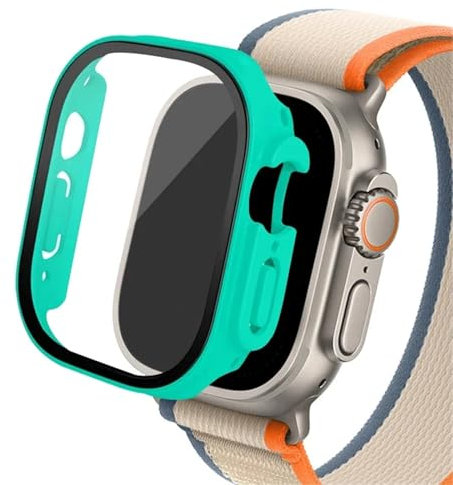OBAEHH Boîtier en verre pour Apple Watch Ultra 2, 49mm, smar twatch PC, protecteur d'écran pare-chocs, couverture trempée, accessoires de bande série iwatch(Light Green13,Ultra 2 49mm)