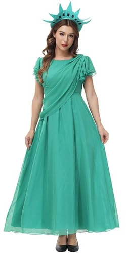 Eauptffy Lady Liberty Kostüm Freiheitsstatue Unabhängigkeitstag Party & Parade Outfit Halloween Kostüm Cosplay-Kleider Halloween Festliches Outfit Mottoparty Kleidung