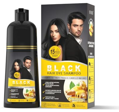 Gowwim Ginger Black Hair Dye Shampoo for Gray Hair 500ML, Natürliche Inhaltsstoffe Haar Shampoo, Haar Stärke Reparatur Conditioner, 5 Minuten Grau Abdeckung 500ml