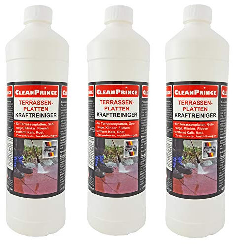 3 x 1 Liter CleanPrince Terrassenplatten Kraftreiniger | Außenbereich Steine Ausblühungen Zementreste