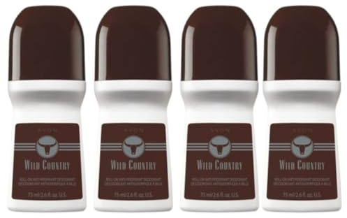 AVON Wild Country Roll-On Antiperspirant Deodorant for Men — Men's Deodorant with 24-Hour Odor Protection — Quick-Dry, Non-Staining Roll-On Formula for Daily Use & Travel — Pack of 4, 2.6 oz