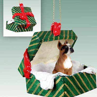 Boxer Hundefigur in Geschenkbox, Grün