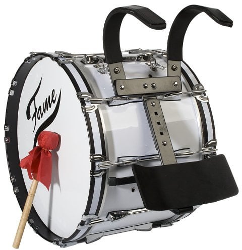 Fame Professional Marching BassDrum, 22x14, Weiß, Hochwertiges Birkenholz, Tragegestell, 10 Spannböckchen, Stimmsicherungssystem, Leichtgewicht, Kraftvoller Klang