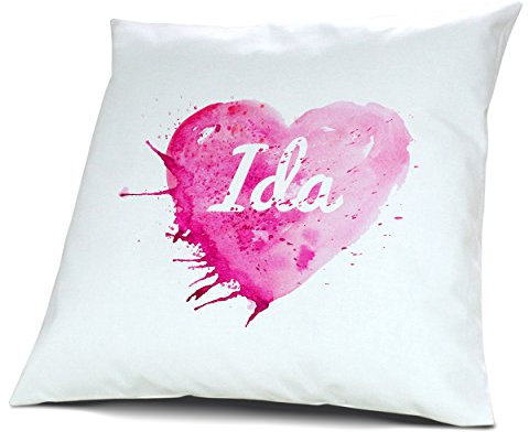 digital print Kopfkissen mit Namen Ida - Motiv Painted Heart, 40 cm, 100% Baumwolle, Kuschelkissen, Liebeskissen, Namenskissen, Geschenkidee
