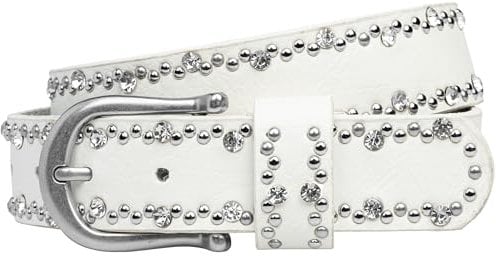 Caspar GU292 Damen Gürtel mit dezentem Strass und Nieten Dekor, Gürtelgröße:90 [für Körperumfang 91-95 cm], Farbe:weiß