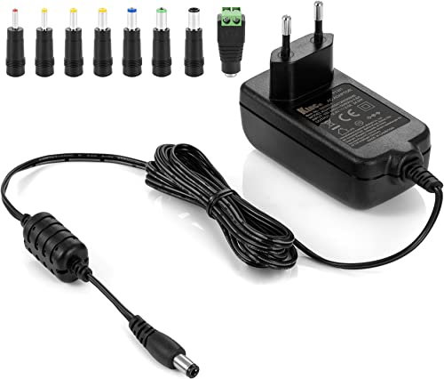 Ktec Universal AC DC Netzteil, Steckernetzteil 12V 2A (2000mA, 5,5/2,5mm) Strom-Adapter mit 8er Hohlstecker Set, 183cm