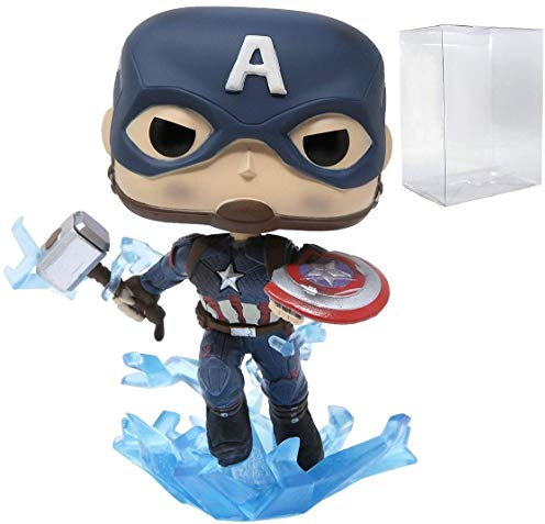 POP Marvel: Avengers Endgame - Captain America with Broken Shield & Mjoinir Funko Vinyl Figure (Bundled with Compatible Box Protector Case), Multicolor, 3.75 inches