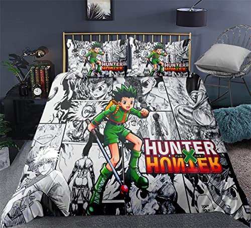 Hisoka Hunter Bettwäsche-Set, Bettbezug und Kissenbezug, Mikrofaser, 3D-Digitaldruck, dreiteiliges Bettwäscheset,ab-193,Double:79x79/200*200cm