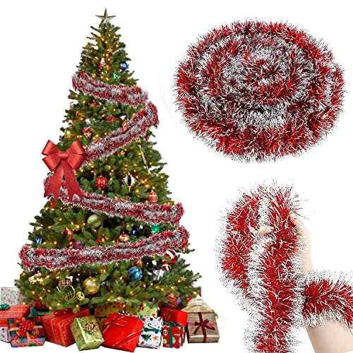 Kaiyingxin Weihnachtsbaum Lametta Girlande Rot, 10 m Weihnachtsdeko Girlande Rot, Christbaumschmuck Girlande Rot, Girlande Weihnachten Rot, Weihnachtsgirlande Rot, Baumschmuck Girlande Rot