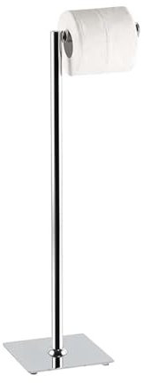 Toilet Paper Holder Stand Free-Standing Square Base Storage Tissue Paper Roll with Swivel Action Extra Storage up to 4 Paper Rolls Home Bathroom Accessories 15X56X15 Premzo (Silver)