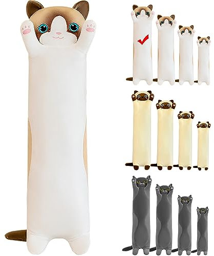 LEcylankEr Katze Kuscheltier 110cm Weiche Katze Plüsch Plüschtier Kissen Katze Stofftier Kuscheltiere für Kinder Freundin Kissen Spielzeug Geschenke für Geburtstag Weihnachten Valentinstag (Weiß, 110)