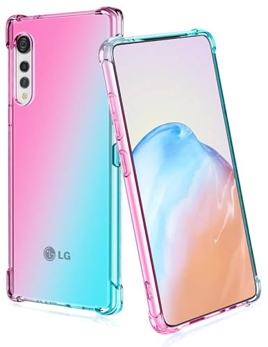 BORYA Silikon Hülle für LG Velvet 5G/4G, Transparent Weiches Seidig Ultra Dünn TPU Stoßfest Kratzfest Handyhülle, Elegant Bunt Gradient Schutzhülle, Rosa/Grün