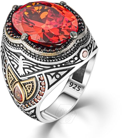 mysilverworld Herren-Ring aus 925er Sterlingsilber, Phönix-Design, roter Zirkonia-Stein