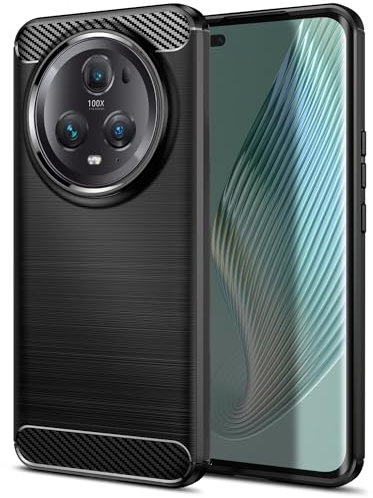 Qiinogow Cover Compatibile con Honor Magic 5 Pro, Custodia per Telefono Slim Fit con Antiurto, Anti-Graffio, Case Protettiva in Gomma TPU in Fibra di Carbonio, Nero
