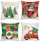 Bonhause 4er Set Kissenbezüge Weihnachten Gnom 45 x 45 cm Frohe Weihnachten Baum Roter LKW Polyester Leinen Dekorative Kissenhülle Zierkissenbezüge für Sofa Winter Xmas Dekoration