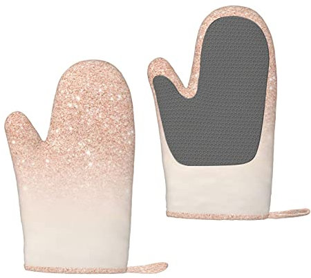 Maniques de cuisine en silicone avec impression à paillettes - Résistantes à la chaleur - Antidérapantes - Pour cuisine, barbecue, grillades et pâtisseries - Or rose