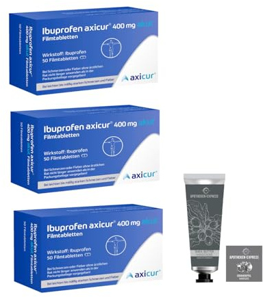 Ibuprofen Ibu 400 Ibuprofen akut Axicur Sparset mit 3 x 50 Tabletten inklusive Handcreme ODER Handseife von Apotheken-Express