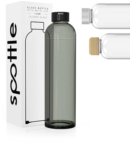 spottle Trinkflasche aus Glas (Schwarz/Deckel aus Metall, 550ml)
