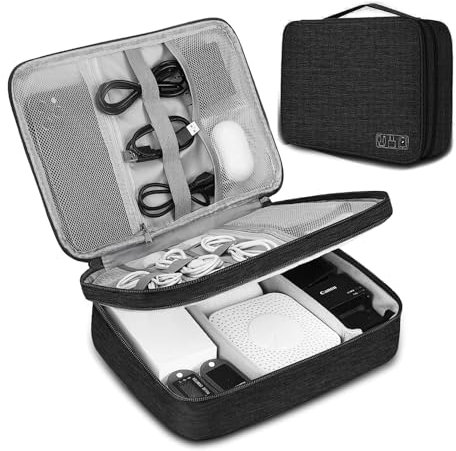Hibucuo Travel Cable Organiser Bag, 3-Layers Electronics Accessories Organizer Bag Extra Large Universal Carry Travel Gadget Bag for Power Bank, Memory Card, Data Cable, Charger Hard Disk