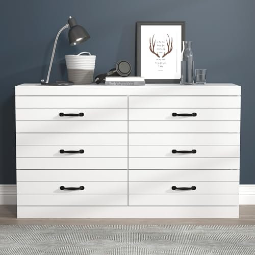 Galano Milton Kommode mit 3 + 3 Schubladen – Kommode mit Stauraum für Schlafzimmer – Schrank-Organizer und Aufbewahrungsschrank für Flur oder Eingangsbereich – Weiß