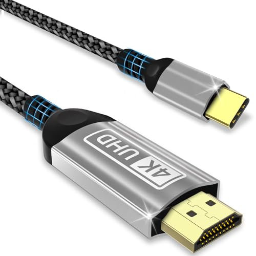 CKCN Cable HDMI a USB C 3 Metros, Cable USB C a HDMI 4K UHD Thunderbolt 4/3 Tipo C a HD-MI Kable Compatible con i Phone 15/16 Pro, MacBook Pro/Air, i Pad Pro, Samsung Galaxy S24/S23, Gris, 3m