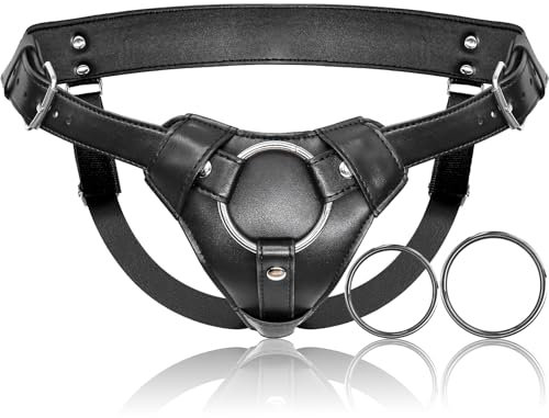 Strap On Consolador Arnés Sexuales Juguetes Eróticos para Pareja Sexuales, Ajustable Strap-On Dildo Arnés de Cuero Sex Toys con 2 Anillos O de Metal, Juguete sexual para Mujeres Pareja Lesbianas y Gay