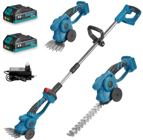 Yofidra Long Reach Hedge Trimmer Cordless - 2-in-1 Electric Grass Shears & Telescopic Hedge Trimmer, 2000mAh Lithium Battery, 1100RPM, 220mm Blade, Adjustable Head, Lightweight Garden Tool