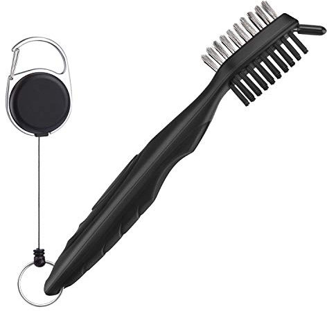 Yisica Durable Golf Club Brush and Groove Cleaner with Retractable Zip-line and Aluminum Carabiner Cleaning Tools, Oversized Golf Brush Head and Super Non-Slip Handle Comfortable Grip (Black)