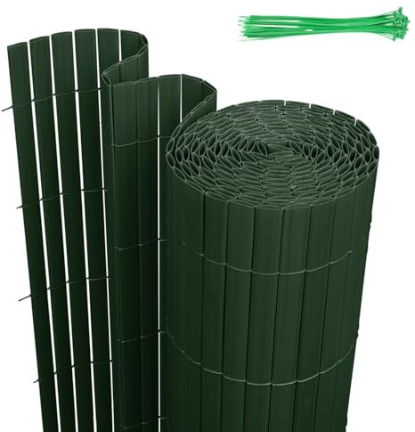 Jaxguom PVC Sichtschutzmatte, 90 x 600cm Sichtschutzzaun mit DREI Rippenverstärkungen und Kabelbindern, Windschutz Balkon Sichtschutz Wetterfest, für Zaun Garten Terrasse, Grün