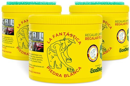 La Fantástica Piedra Blanca Original Pack 3x900g | Arcilla de Limpieza Multiusos, Fórmula Alemana, 6 Esponjas de Regalo