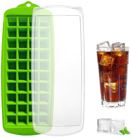 Ice Cube Trays with Lids(40 Grids), Mini Ice Cube Tray, Easy to Remove Tray, Non Breakable Ice Cube Making Tool, for Whiskey, Cocktail, Milk, Juice, Chocolate and Other Drink, Green