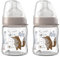 NIP GLAS Flasche 2er Set 120 ml Sauger Silikon Gr. S feinste Sauglochgröße, Anti-Kolik Ventil 2 Verschlußplättchen aus extra hitzebeständigem Glas porenfrei glatt Muttermilch, Pre-Nahrung 0+
