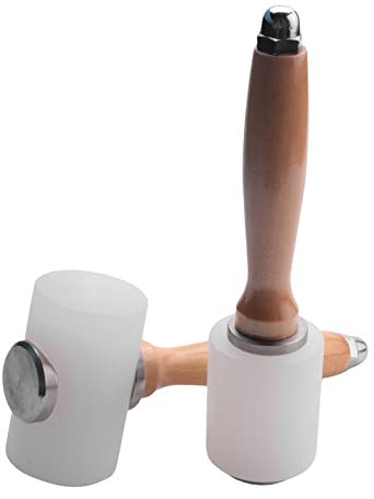 Cpolebev 2 PièCes SéRies Marteau de Sculpture en Cuir, Maillet en Cuir, Marteau en Nylon à Manche en Bois, Outils en Cuir pour le Travail en Cuir Bricolage Fait à la Main
