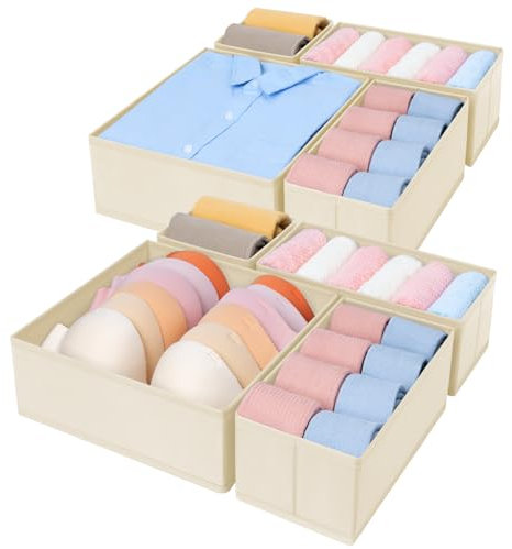DIMJ Schubladen Ordnungssystem - Schubladen Organizer, 8 Stück Aufbewahrungsbox Stoff Faltbare Unterwäsche Organizer, Kleiderschrank Organizer für Kleidung, Socken, Krawatten, Kaffeefarbe
