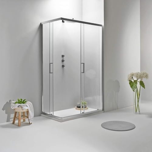 Box Doccia Angolare 90x90 cm - Cabina Doccia con Porta Scorrevole Vetro Temperato 6mm,Trasparente e Anticalcare con Profilo in Alluminio Cromato e Chiusura Magnetica - Facile da Installare e Pulire