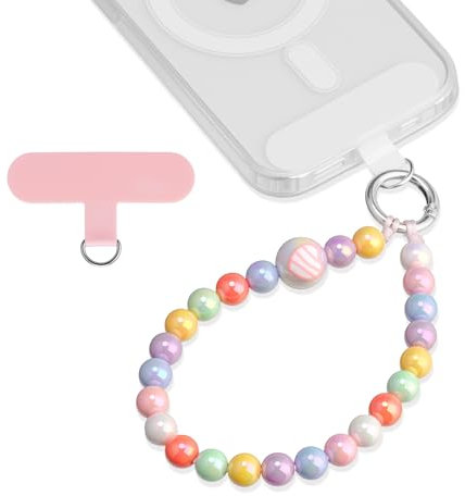 Qyoocom Handyanhänger,Handykette Perlen Bunt Kurz,Handy Universal Perlen Schlüsselband Abnehmbares Geeignet für alle Smartphones mit 2 Patch (Perlen Bunt 10mm)