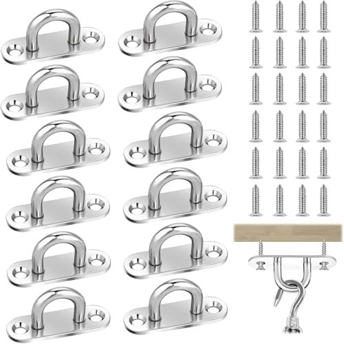 12 Pcs Stainless Steel Pad Eye Plate Metal Heavy Duty U-Shaped Eyes Plates Pads with 2 Holes & Screws Suspension Ceiling Hook Staple Ring Hardware Hooks for Wall Ceilings Rope Loop Hanging Marine